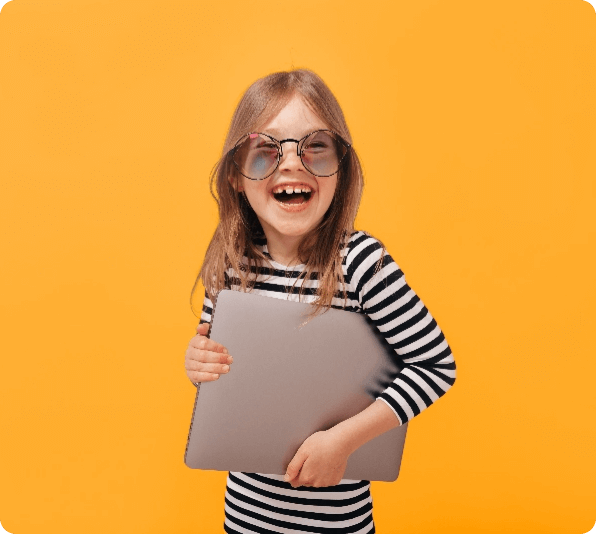cute girl holding laptop